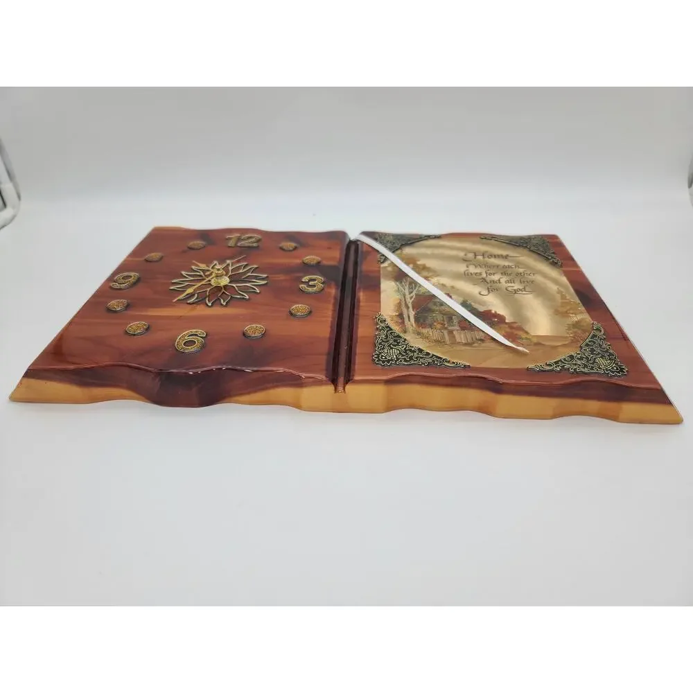 Vintage Lacquered Wood Religious Wall Clock Holographic 